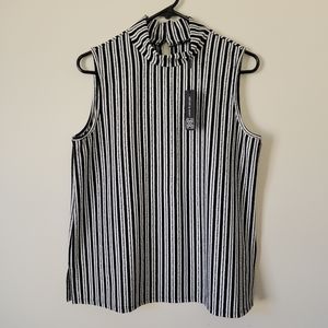 Cable & Gauge Striped Mock Neck Sleeveless Top Size Large NWT